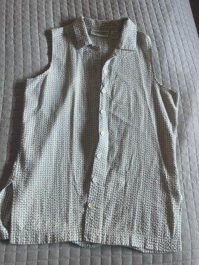 Stephanie Rodger's Sleeveless Shirt Gingham 100% Cotton M Beige and White